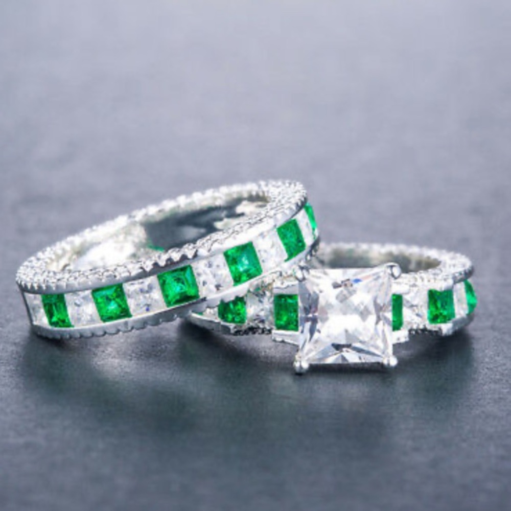 New 2pcs/set Cut White Sapphire 925 Silver Ring - Picture 2 of 4